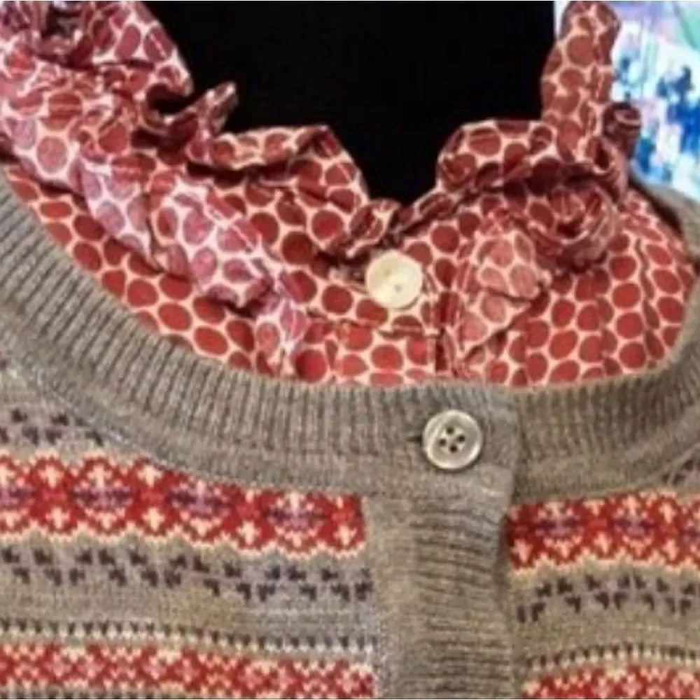 G.H Bass Cardigan And Blouse Two Piece Set‎ Nordic Knit Gray Red Sz L